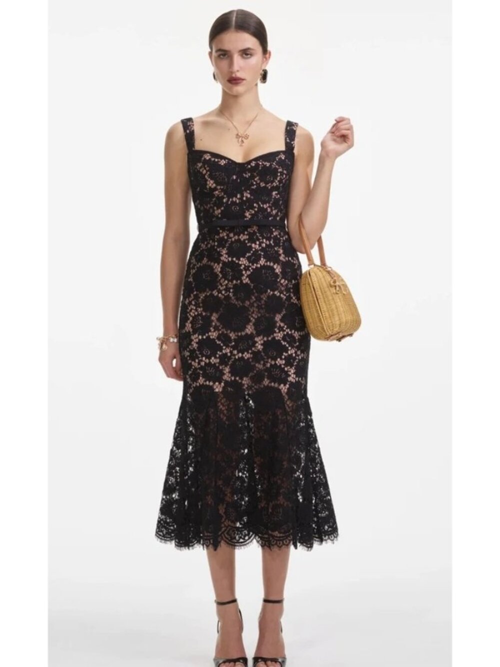 NWT Self Portrait Fine Lace Midi Dress Black Size US 4
